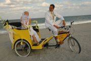 pedicab at wedding bride groom